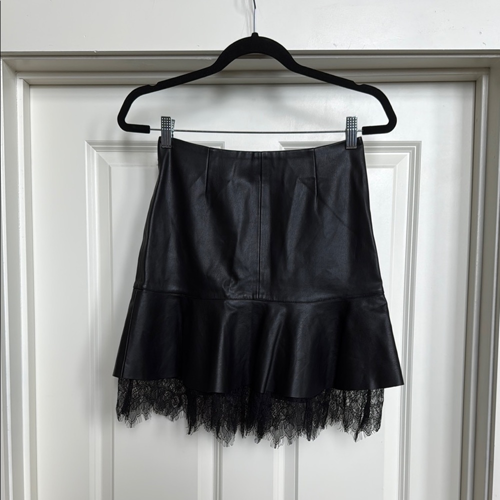 Zara faux Leather Skirt with Lace Trim